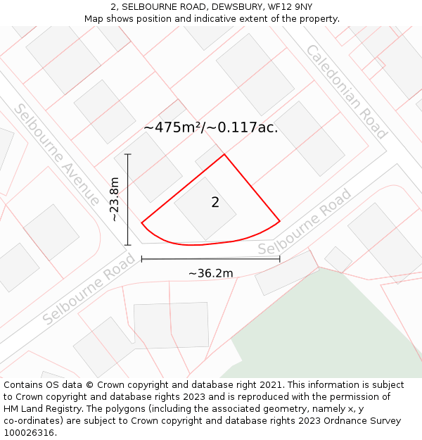 2, SELBOURNE ROAD, DEWSBURY, WF12 9NY: Plot and title map