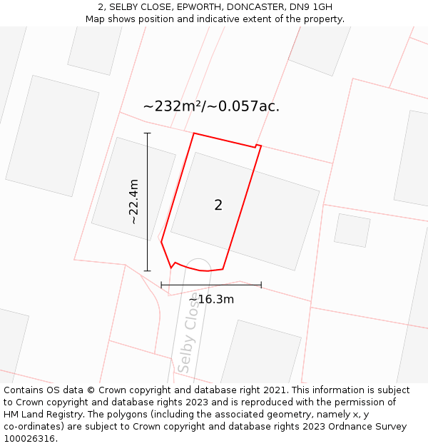 2, SELBY CLOSE, EPWORTH, DONCASTER, DN9 1GH: Plot and title map