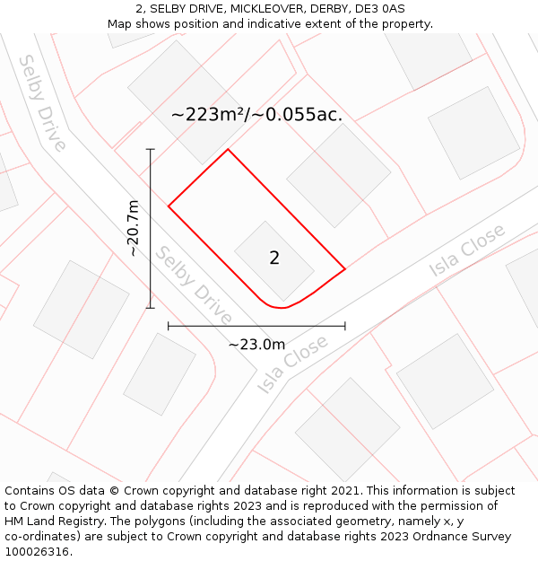 2, SELBY DRIVE, MICKLEOVER, DERBY, DE3 0AS: Plot and title map