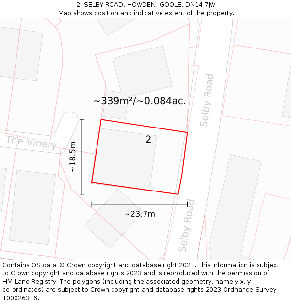 2, SELBY ROAD, HOWDEN, GOOLE, DN14 7JW: Plot and title map