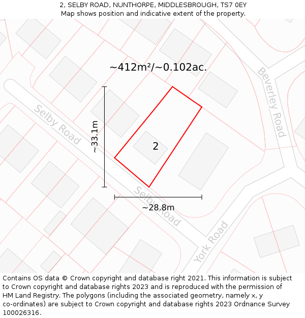 2, SELBY ROAD, NUNTHORPE, MIDDLESBROUGH, TS7 0EY: Plot and title map