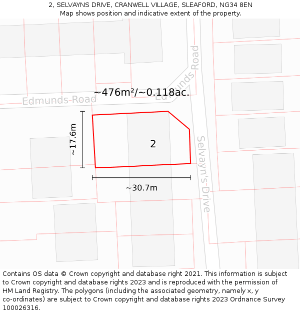 2, SELVAYNS DRIVE, CRANWELL VILLAGE, SLEAFORD, NG34 8EN: Plot and title map
