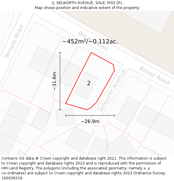 2, SELWORTH AVENUE, SALE, M33 2FL: Plot and title map