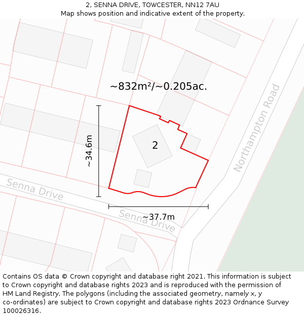 2, SENNA DRIVE, TOWCESTER, NN12 7AU: Plot and title map