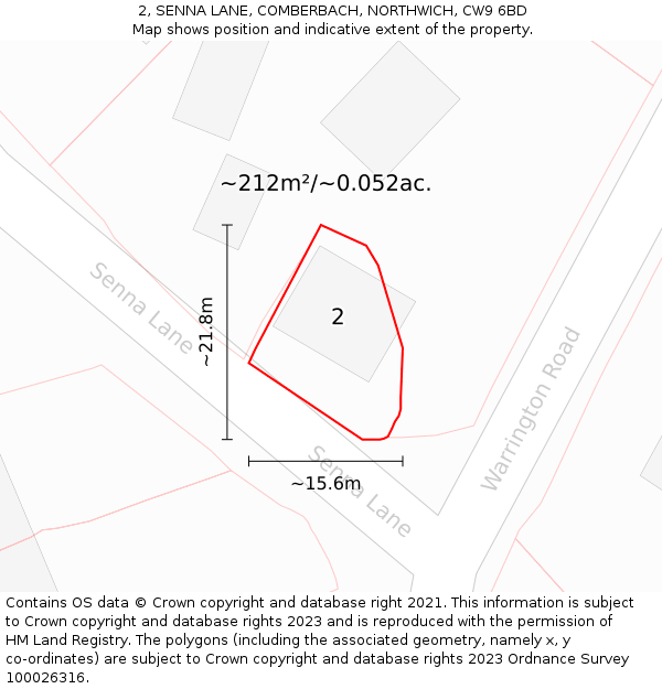 2, SENNA LANE, COMBERBACH, NORTHWICH, CW9 6BD: Plot and title map