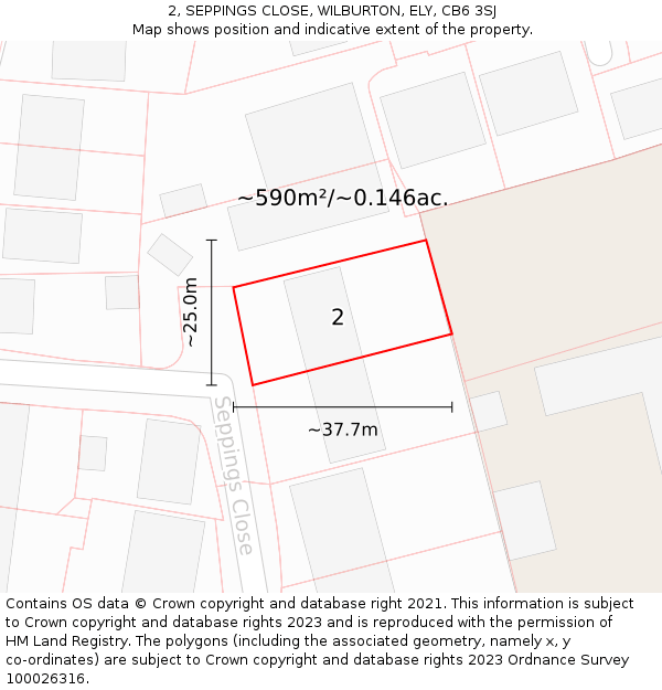 2, SEPPINGS CLOSE, WILBURTON, ELY, CB6 3SJ: Plot and title map