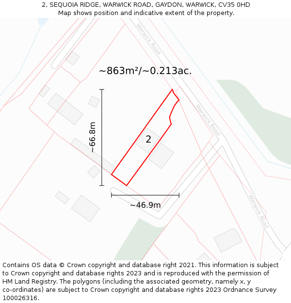 2, SEQUOIA RIDGE, WARWICK ROAD, GAYDON, WARWICK, CV35 0HD: Plot and title map