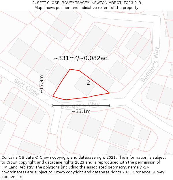 2, SETT CLOSE, BOVEY TRACEY, NEWTON ABBOT, TQ13 9LR: Plot and title map