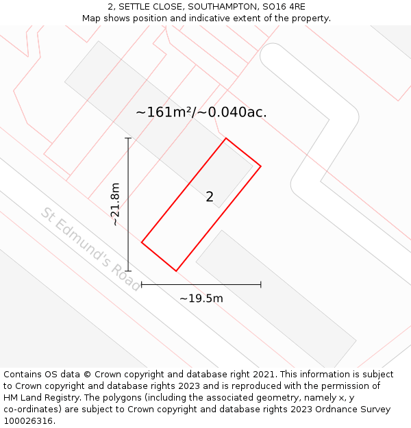 2, SETTLE CLOSE, SOUTHAMPTON, SO16 4RE: Plot and title map