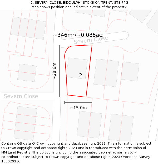 2, SEVERN CLOSE, BIDDULPH, STOKE-ON-TRENT, ST8 7PG: Plot and title map