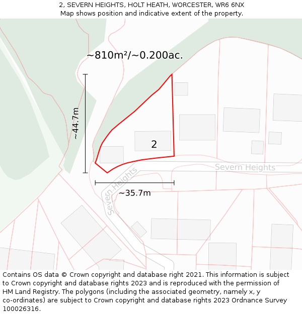 2, SEVERN HEIGHTS, HOLT HEATH, WORCESTER, WR6 6NX: Plot and title map