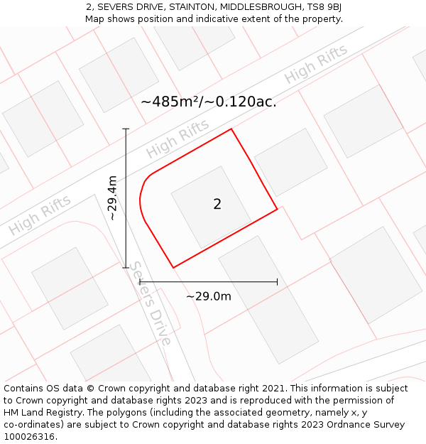2, SEVERS DRIVE, STAINTON, MIDDLESBROUGH, TS8 9BJ: Plot and title map