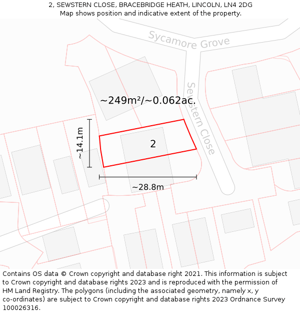 2, SEWSTERN CLOSE, BRACEBRIDGE HEATH, LINCOLN, LN4 2DG: Plot and title map