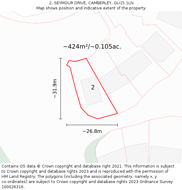 2, SEYMOUR DRIVE, CAMBERLEY, GU15 1LN: Plot and title map