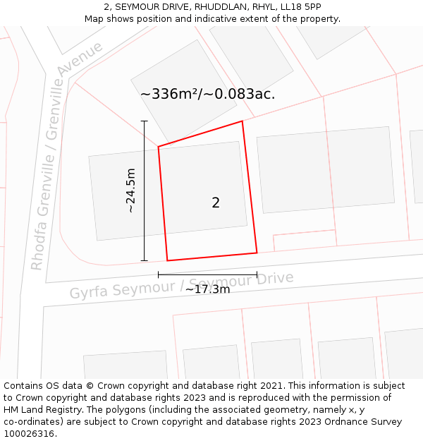 2, SEYMOUR DRIVE, RHUDDLAN, RHYL, LL18 5PP: Plot and title map