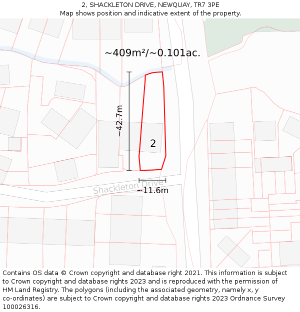 2, SHACKLETON DRIVE, NEWQUAY, TR7 3PE: Plot and title map