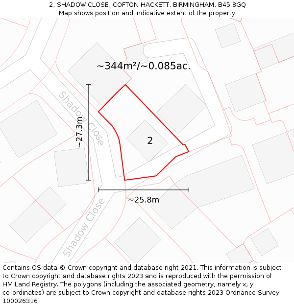 2, SHADOW CLOSE, COFTON HACKETT, BIRMINGHAM, B45 8GQ: Plot and title map