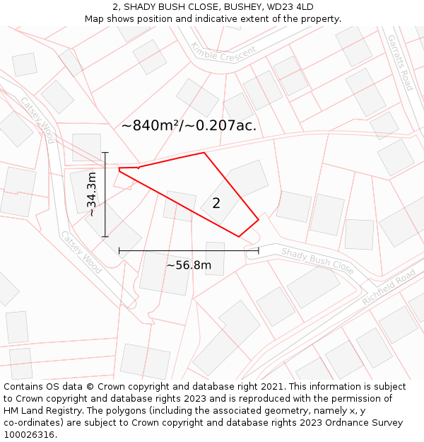 2, SHADY BUSH CLOSE, BUSHEY, WD23 4LD: Plot and title map
