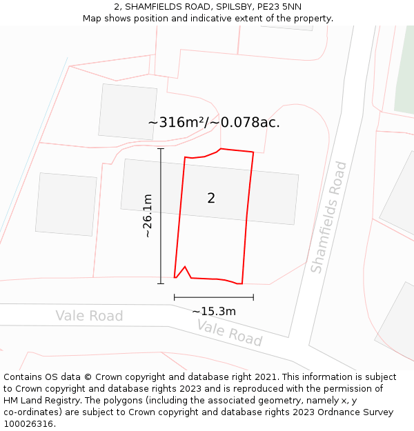 2, SHAMFIELDS ROAD, SPILSBY, PE23 5NN: Plot and title map