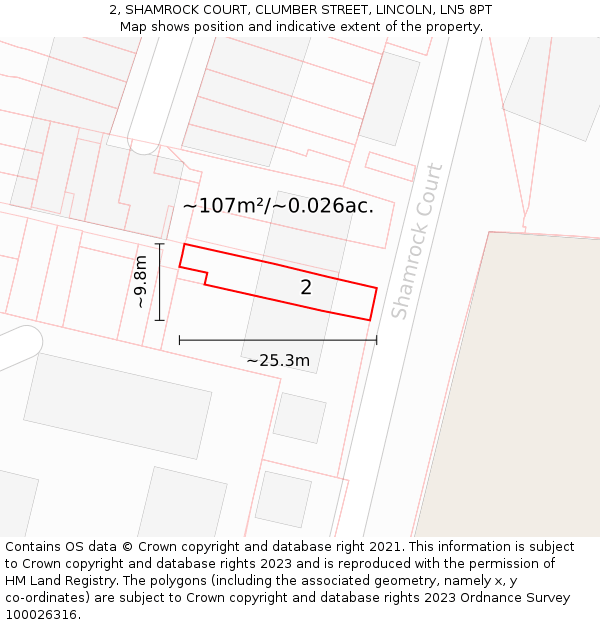 2, SHAMROCK COURT, CLUMBER STREET, LINCOLN, LN5 8PT: Plot and title map