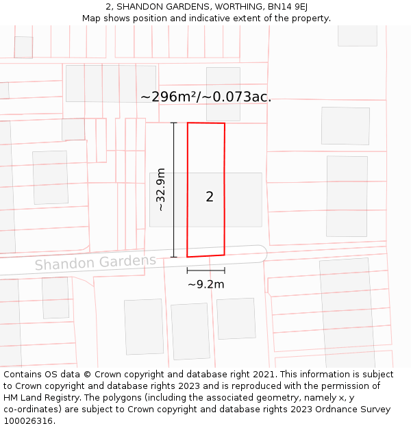 2, SHANDON GARDENS, WORTHING, BN14 9EJ: Plot and title map