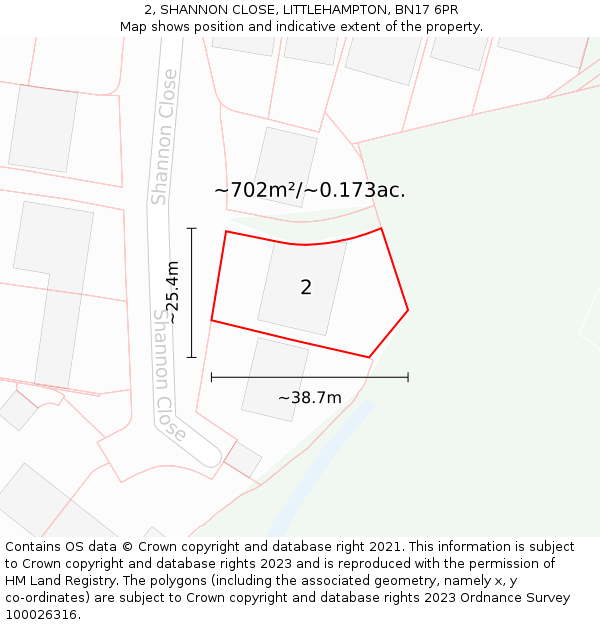 2, SHANNON CLOSE, LITTLEHAMPTON, BN17 6PR: Plot and title map