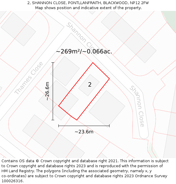 2, SHANNON CLOSE, PONTLLANFRAITH, BLACKWOOD, NP12 2FW: Plot and title map