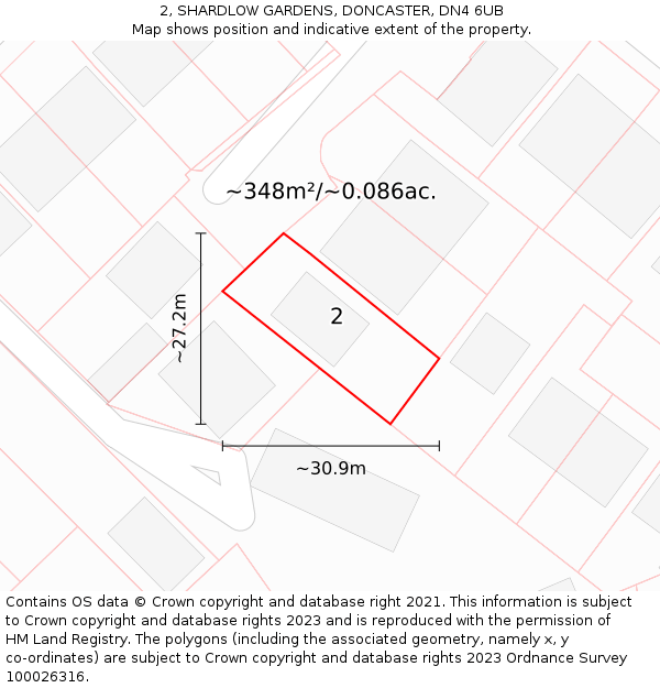 2, SHARDLOW GARDENS, DONCASTER, DN4 6UB: Plot and title map