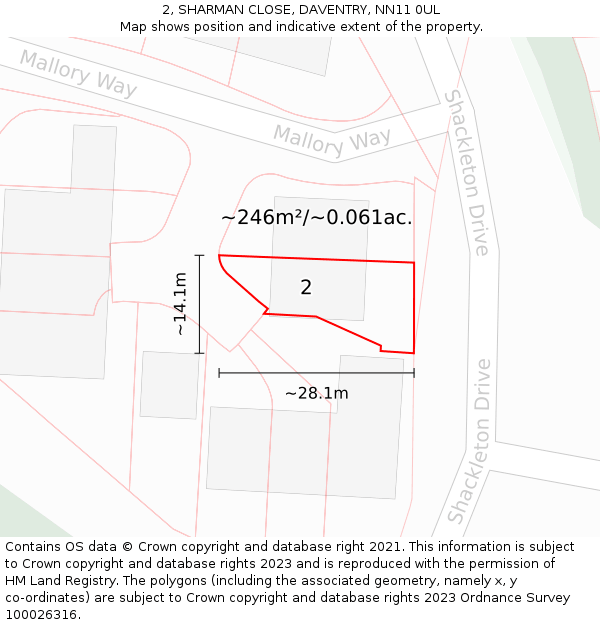 2, SHARMAN CLOSE, DAVENTRY, NN11 0UL: Plot and title map