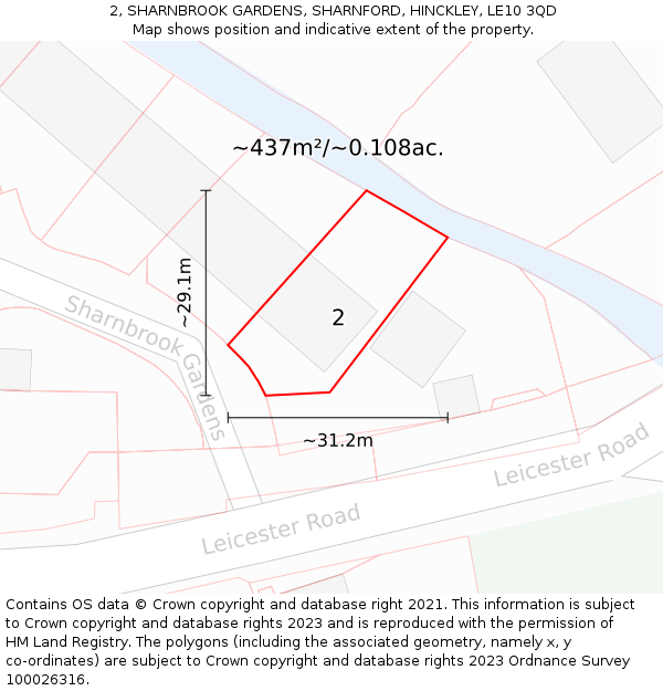 2, SHARNBROOK GARDENS, SHARNFORD, HINCKLEY, LE10 3QD: Plot and title map