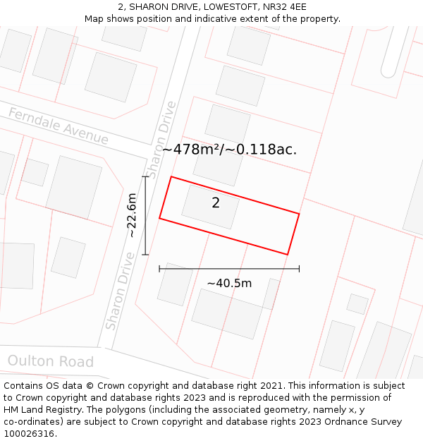 2, SHARON DRIVE, LOWESTOFT, NR32 4EE: Plot and title map