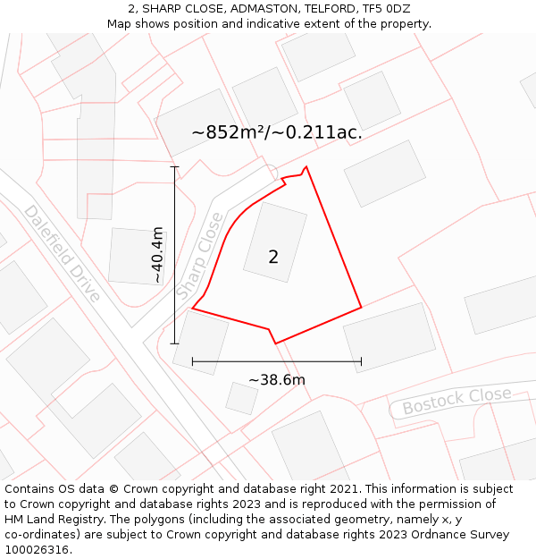 2, SHARP CLOSE, ADMASTON, TELFORD, TF5 0DZ: Plot and title map
