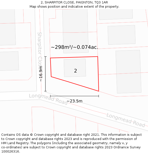 2, SHARPITOR CLOSE, PAIGNTON, TQ3 1AR: Plot and title map