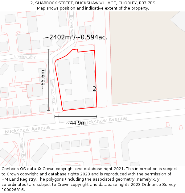 2, SHARROCK STREET, BUCKSHAW VILLAGE, CHORLEY, PR7 7ES: Plot and title map