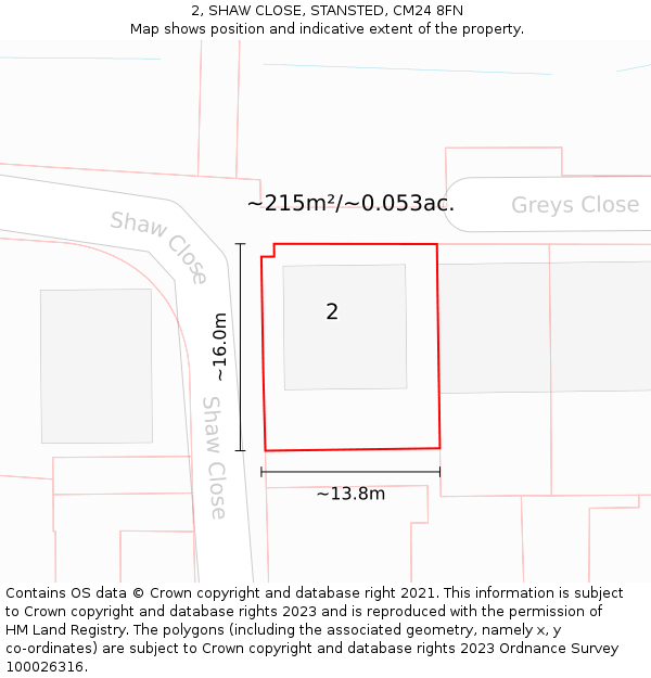 2, SHAW CLOSE, STANSTED, CM24 8FN: Plot and title map