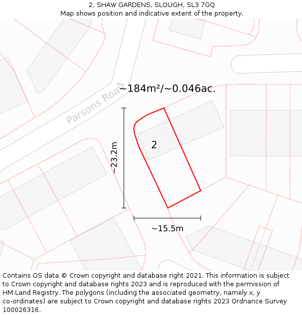 2, SHAW GARDENS, SLOUGH, SL3 7GQ: Plot and title map