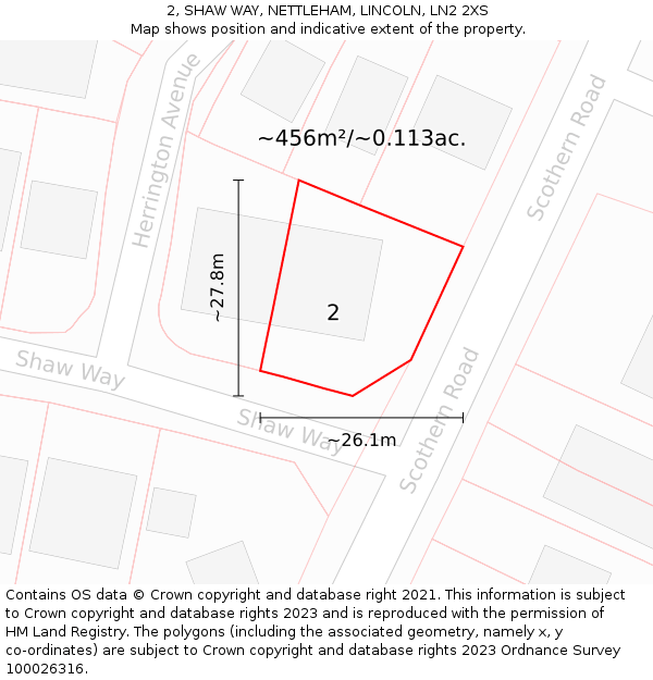 2, SHAW WAY, NETTLEHAM, LINCOLN, LN2 2XS: Plot and title map
