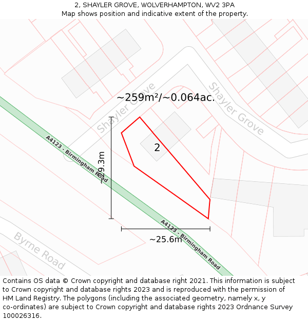 2, SHAYLER GROVE, WOLVERHAMPTON, WV2 3PA: Plot and title map