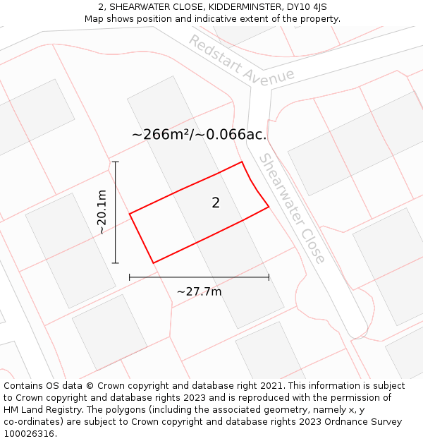 2, SHEARWATER CLOSE, KIDDERMINSTER, DY10 4JS: Plot and title map