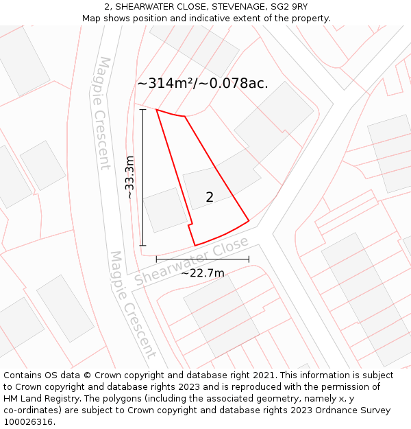 2, SHEARWATER CLOSE, STEVENAGE, SG2 9RY: Plot and title map