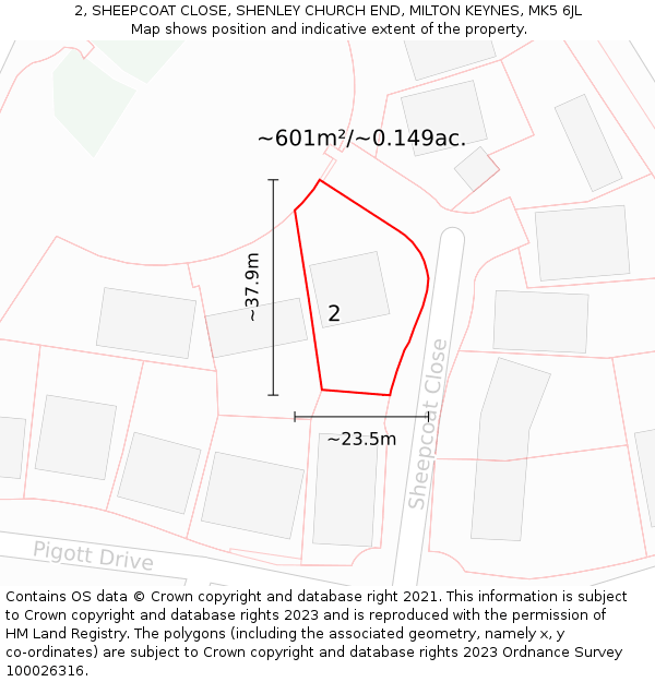 2, SHEEPCOAT CLOSE, SHENLEY CHURCH END, MILTON KEYNES, MK5 6JL: Plot and title map