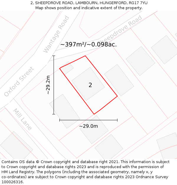 2, SHEEPDROVE ROAD, LAMBOURN, HUNGERFORD, RG17 7YU: Plot and title map