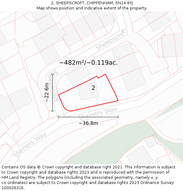 2, SHEEPSCROFT, CHIPPENHAM, SN14 6YJ: Plot and title map