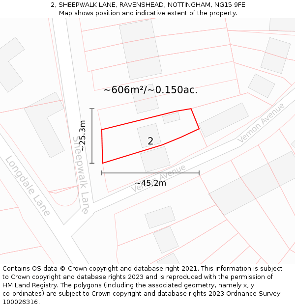2, SHEEPWALK LANE, RAVENSHEAD, NOTTINGHAM, NG15 9FE: Plot and title map