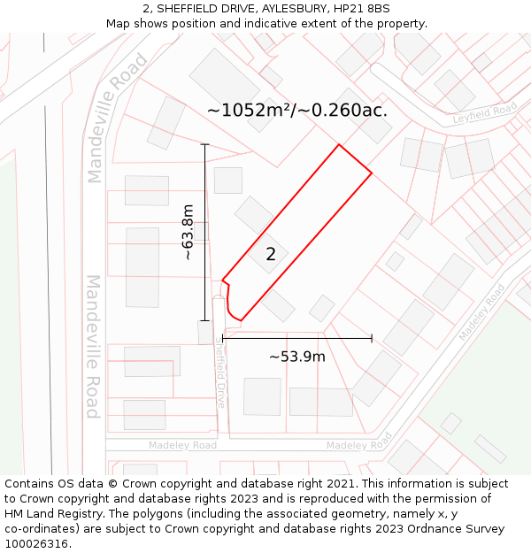 2, SHEFFIELD DRIVE, AYLESBURY, HP21 8BS: Plot and title map