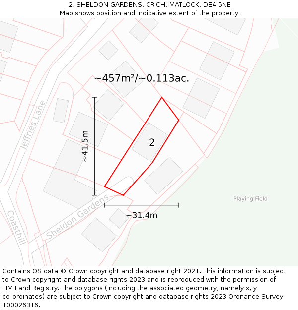 2, SHELDON GARDENS, CRICH, MATLOCK, DE4 5NE: Plot and title map