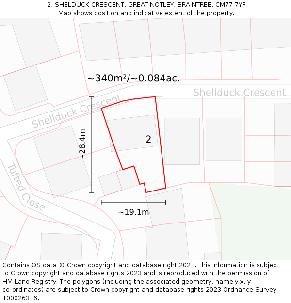 2, SHELDUCK CRESCENT, GREAT NOTLEY, BRAINTREE, CM77 7YF: Plot and title map