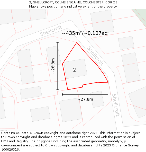2, SHELLCROFT, COLNE ENGAINE, COLCHESTER, CO6 2JE: Plot and title map