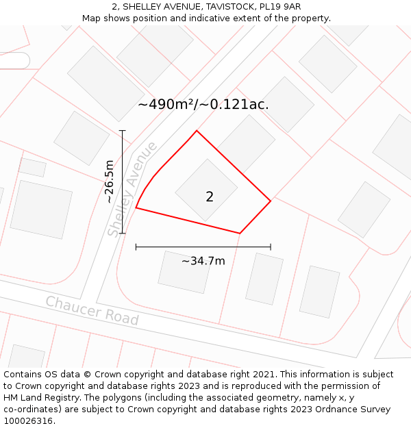 2, SHELLEY AVENUE, TAVISTOCK, PL19 9AR: Plot and title map