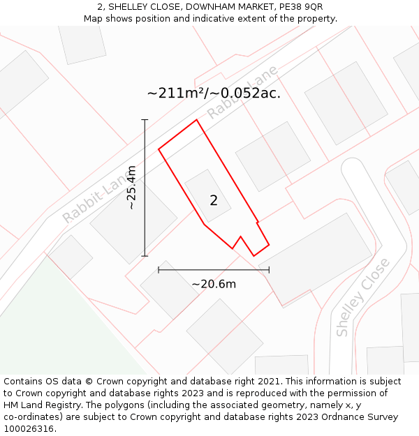2, SHELLEY CLOSE, DOWNHAM MARKET, PE38 9QR: Plot and title map